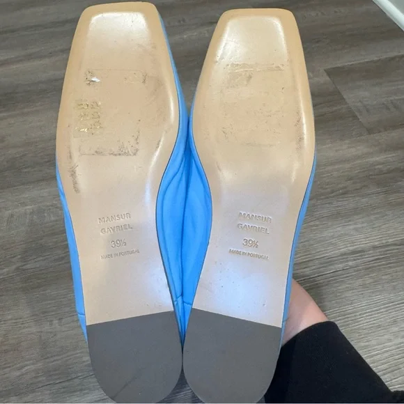 Mansur Gavriel Moroccan Babouche Blue Square Toe Leather Flats - Picture 10 of 10
